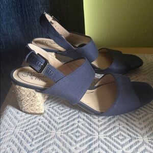Life Stride Navy Elastic Strap Wedge Sandals